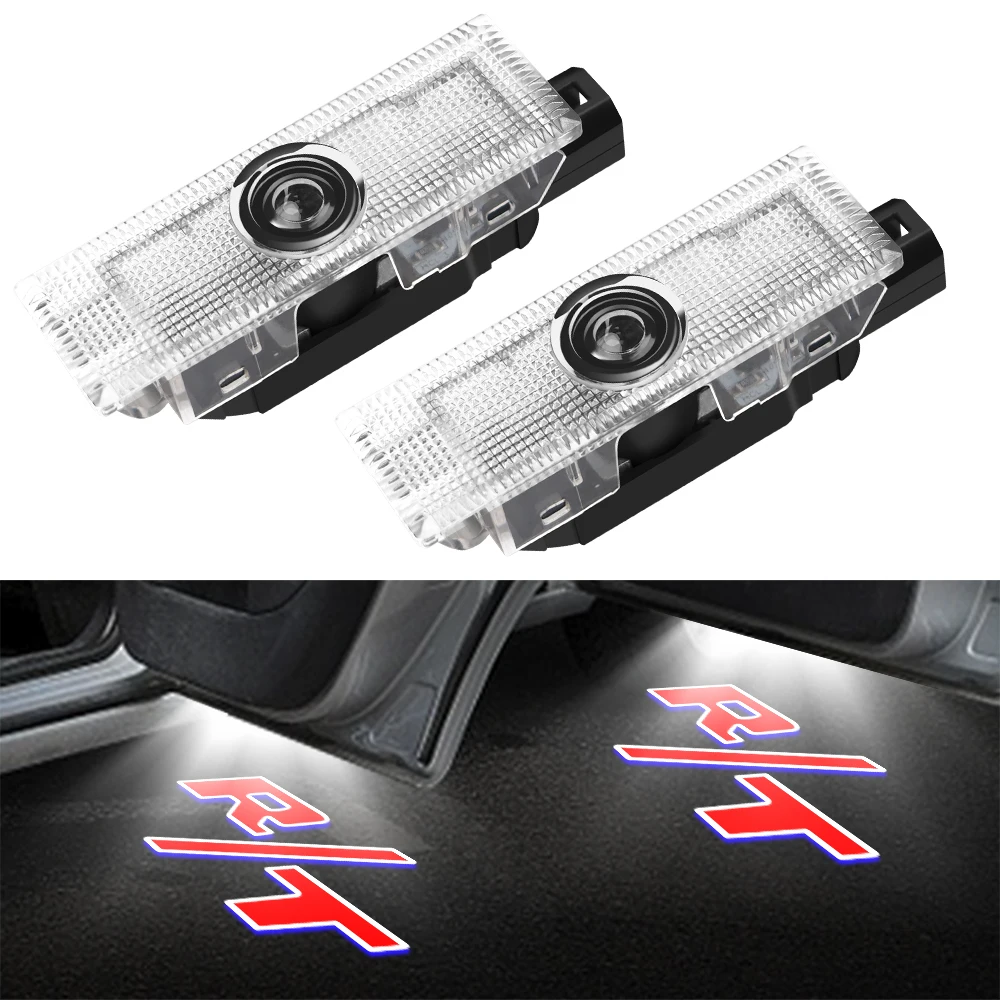 2pcs Logo R/T Car Side Shadow Welcome Courtesy Light For Dodge Journey Caliber Avenger Charger SRT8 392 Dart GT Badge LED Light