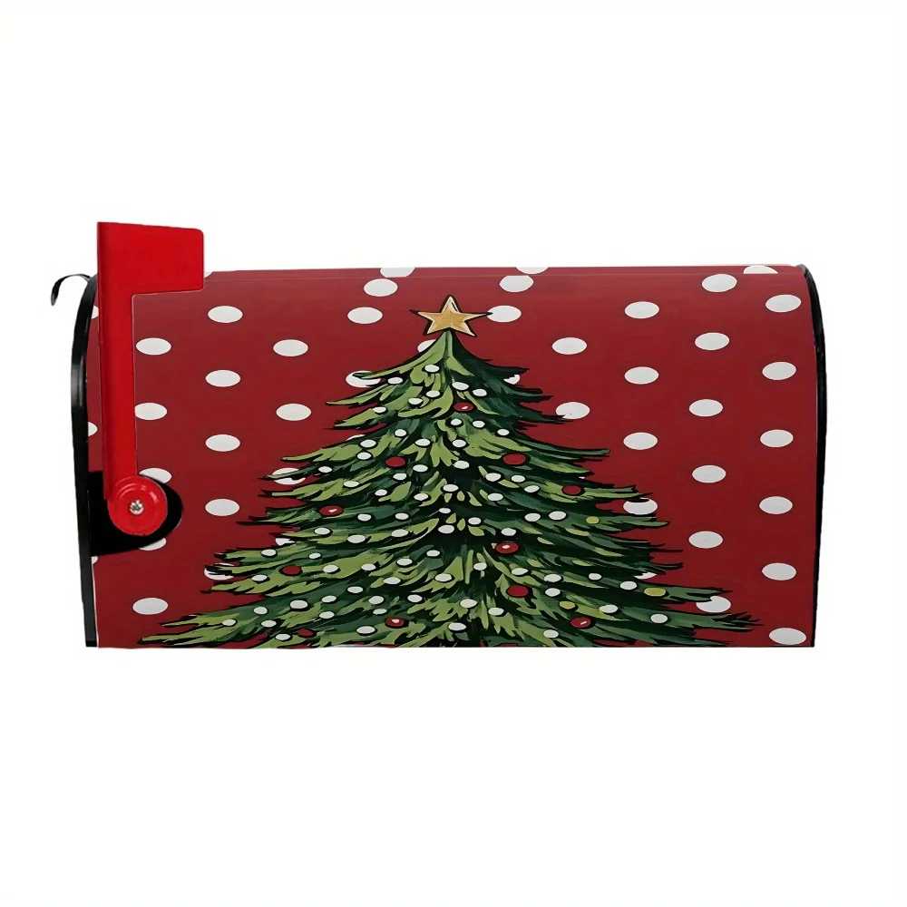 1pc Red polka dot Christmas tree themed mailbox cover, suitable for outdoor mailbox decoration for Christmas, yards and gardens