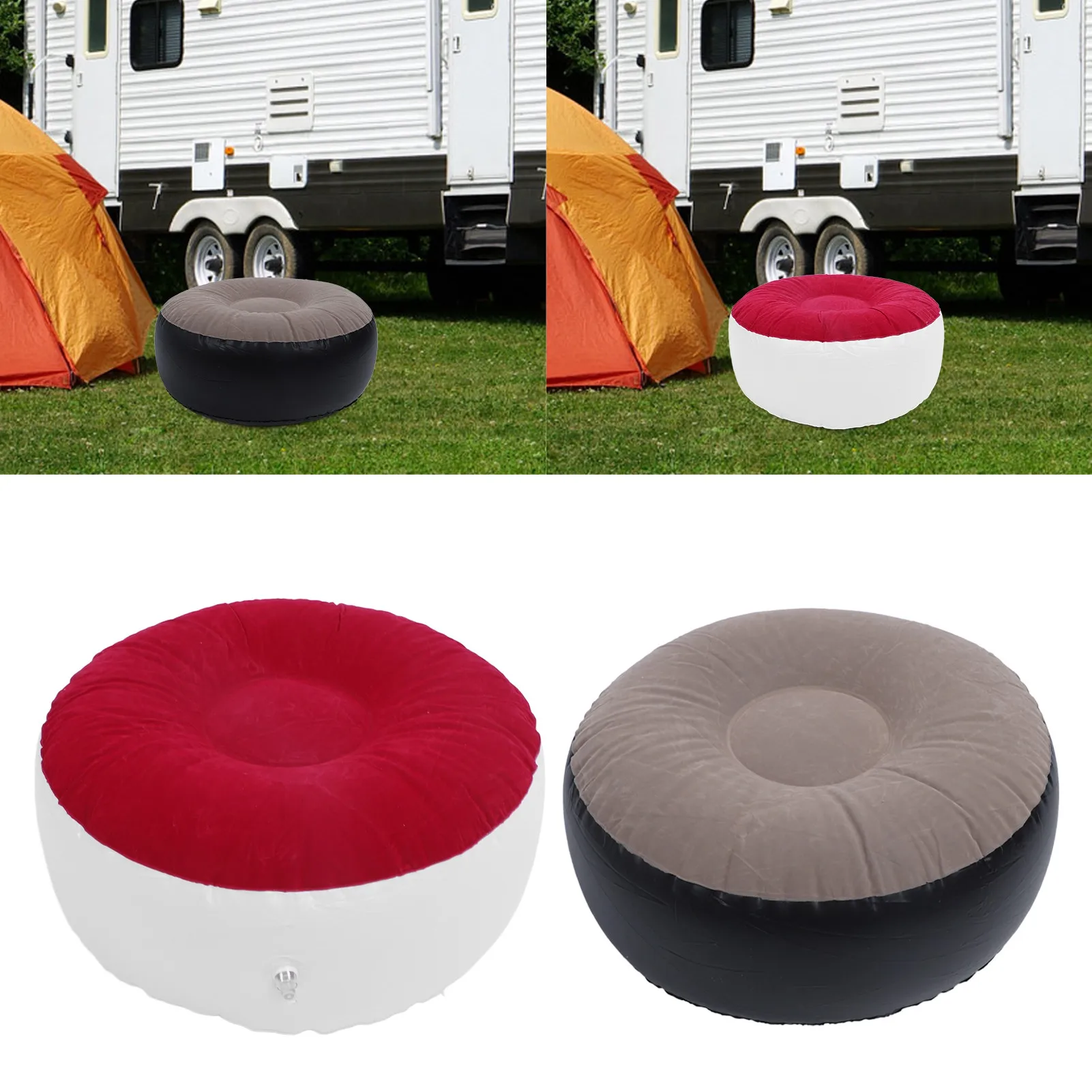 Inflatable Flocking Stool Multipurpose Lightweight Portable Ergonomic Design Round Portable Inflatable Stool for Travel Camping