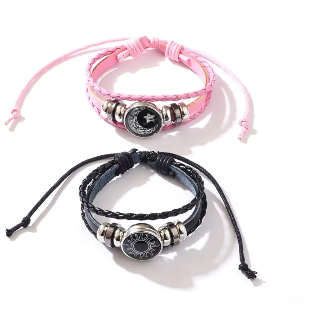 Luminous Couple Bracelet Sun Moon, Adjustable Woven Beaded Bracelet for Couple, 3-Layer Hand Chain Valentine's Day Gift