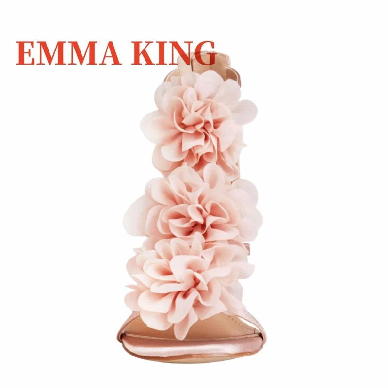 زهرة ديكور الساتان صنادل عالية الكعب الصيف المرأة الخناجر صنادل طراز جلاديتور موضة عودة زيبر فستان الحفلات أحذية 44 #5