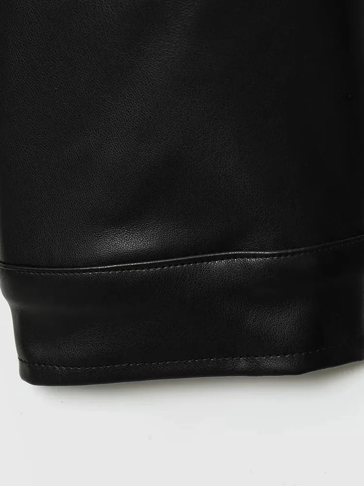 Donna 2025 Nuovo Autunno Casual Chic Bomber Giacca in pelle solida Bottoni Dolcevita Tasche Manica lunga Cappotti corti Cappotti di moda