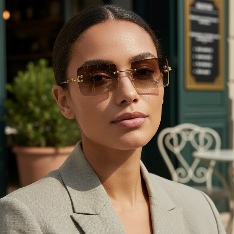 New Frameless Beveled Square Sunglasses In Fashionable Gradient Colors Trendy Photo-ready And Stylishly Shaped Sunglasses 825