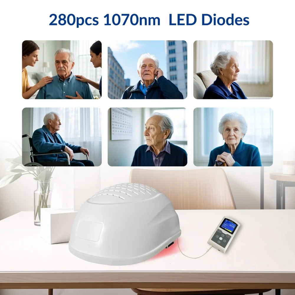 GOVW Non-invasive 1070nm PBM Device for Alzheimer Parkinson 28W High Power NIR Brain Therapy Helmet for Dementia Repairs Nerves