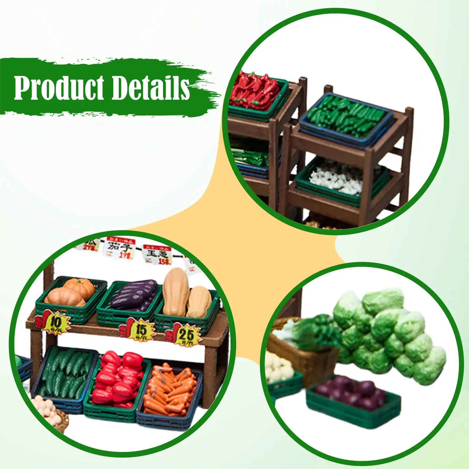 

1/64 Miniature Vegetable Stall Set,Scene Props,Photography Decor,Sturdy,Painted Creative Tiny People Figurine Simulation