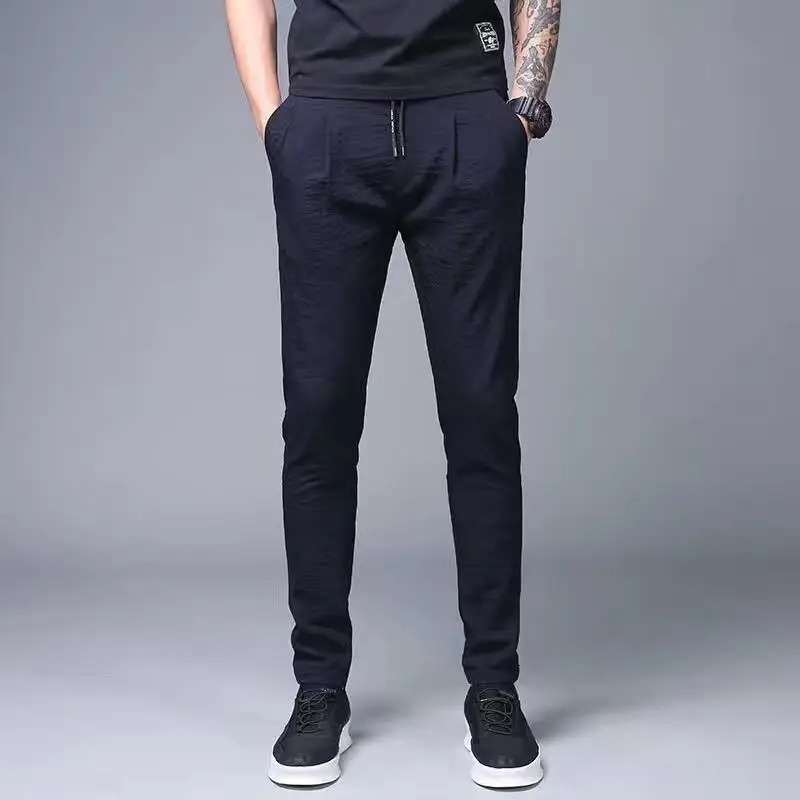 Fashion Men Solid Casual Pants Koreon Big Size Spring Summer Thin Pocket Elastic Waist Streetwear Business Loose Sports Trousers