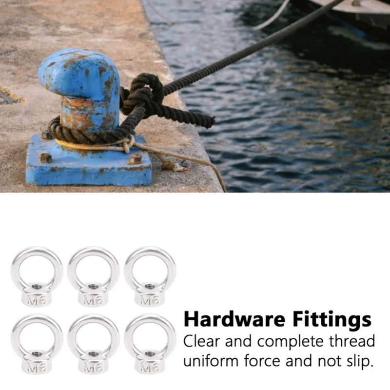 10PCS M6 Lifting Eye Bolts Nuts Stainless Steel Fastener Fittings For Cable Rope Supplies
