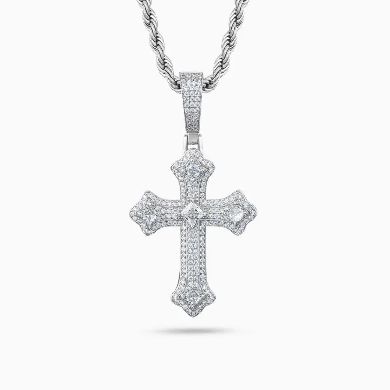 Hot Sale S925 Sterling Silver D Color Moissanite Pendant Cross Hip Hop Wear Single Stone Necklace