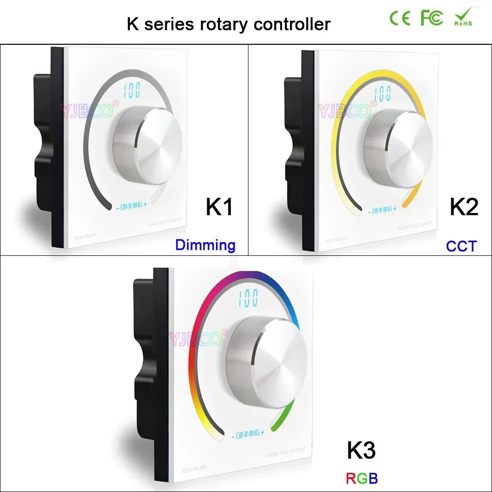 Bincolor-Bouton de commutation mural, contrôleur de lumière à arrête LED, couleur unique, CCT, gradateur à distance RVB, télécommande sans fil, DC 12V, 24V