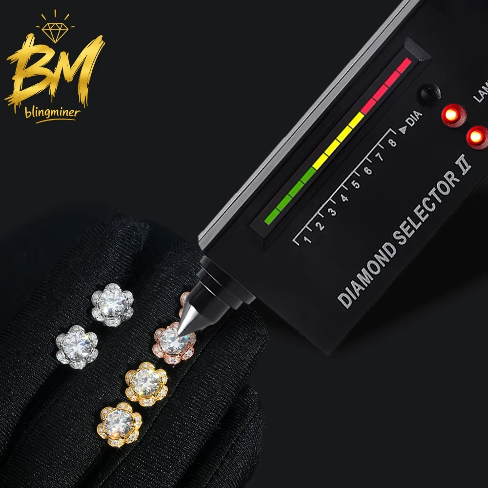 Blingminer Flower Shape VVS Moissanite Earrings For Men Women S925 Silver Ear Studs Jewelry Pass Diamonds Tester Free Shipping