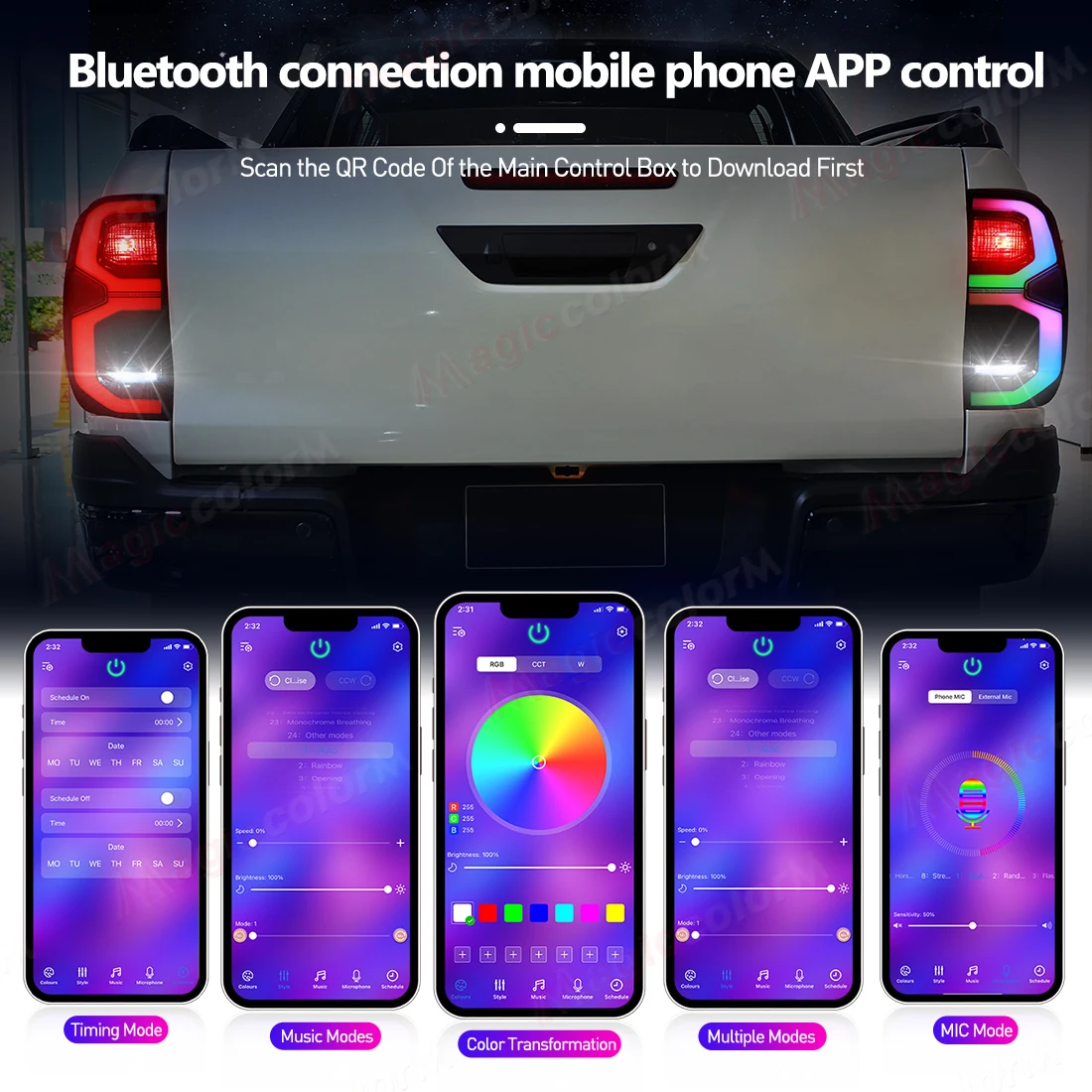 RGB APP التحكم مصابيح خلفية السيارة لتويوتا هايلكس ريفو 2015 2016 2017 - 2022 2023 2024 الفرامل الخلفية القيادة عكس المصابيح الخلفية للسيارة #3