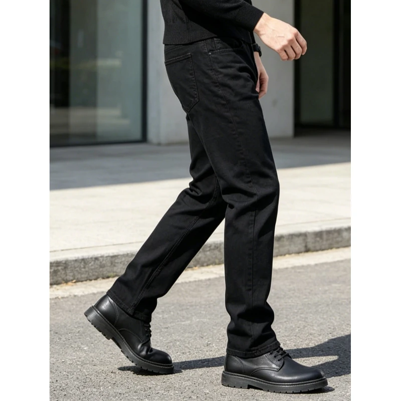 Autumn Men's Jeans High Street Simple Solid Color Classic Slim-Fit Elastic Small Straight-Leg Comfortable Trousers