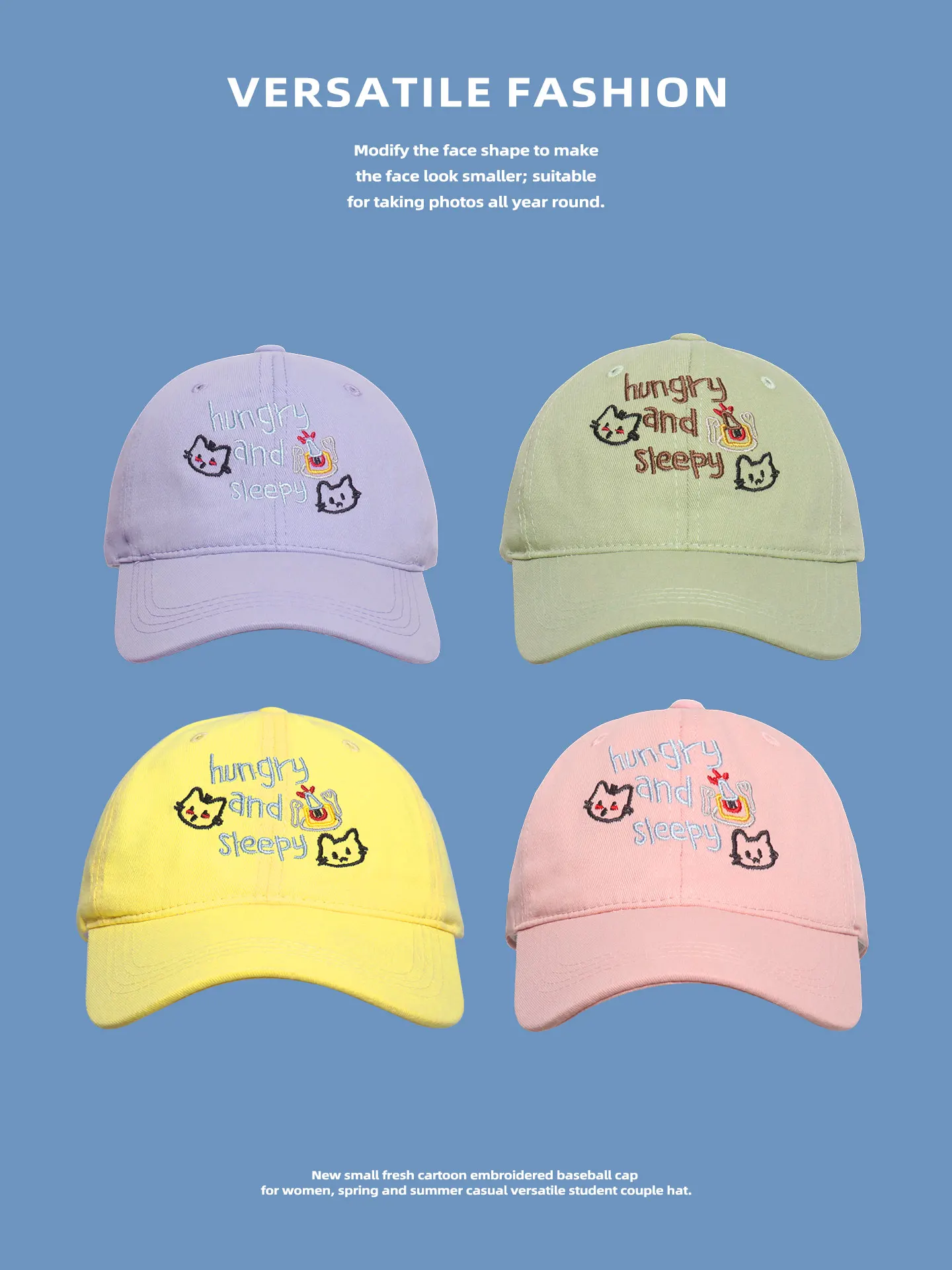 

Korean Cartoon Cute Cat Letter Embroidered Baseball Cap Women's Spring and Autumn Casual Versatile Soft Top Adjustable Sun Hat