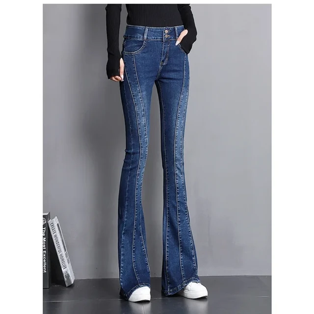 New Streetwear Patchwork Skinny Flare Jeans Vintage Stretch Denim Bell Bottom Pants Women Fashion Cowboy Mopping Trousers AliExpress