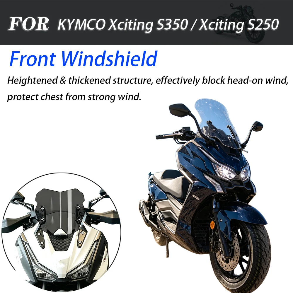 Enlarged Widened Raised Front Windshield Windscreen Modified Accessory For KYMCO Xciting S350 S250 DTX360 Maxi‑Scooter