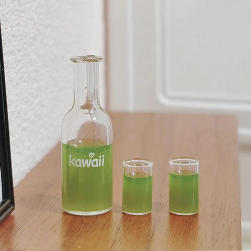 3Pcs/Set 1/12 Dollhouse Mini Fruit Vegetable Drink Bottle Model Doll Home Miniature Kitchen Scene Decoration Pretend Play Toys