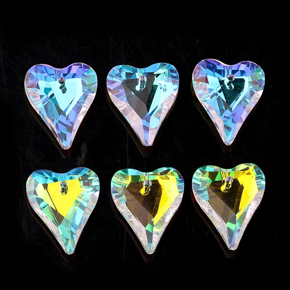 5pcs AB Stained Glass Crystal Pendant 17mm Heart Crystal Charms for Women's Jewelry DIY Earrings Necklace Handmade Accessories
