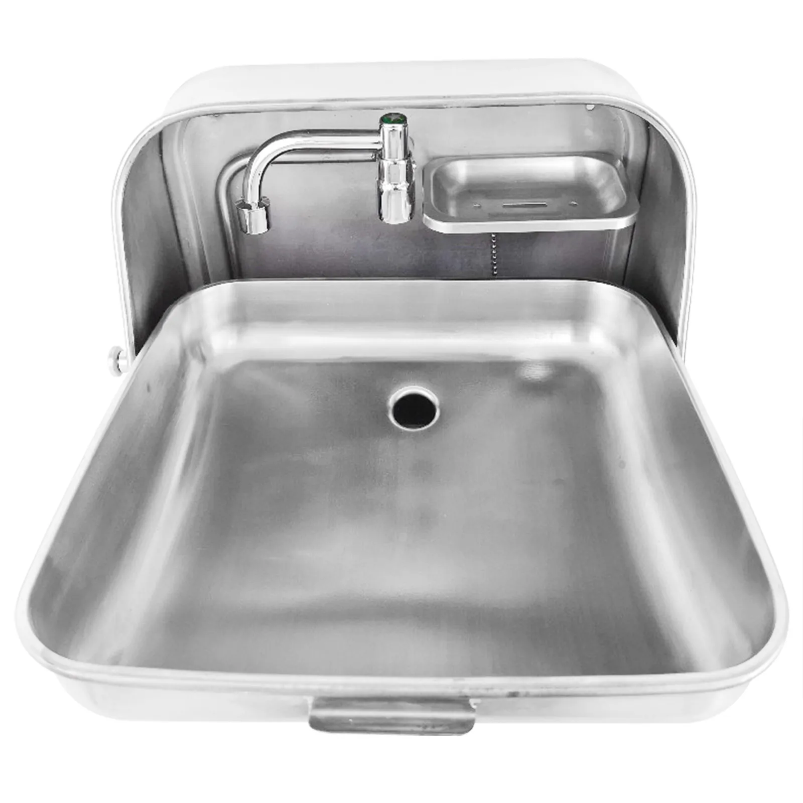 RV Folding Sink Caravans Silver Washbasin Bowl with Water Drain 304 Stainless Steel 30*30*8.6cm