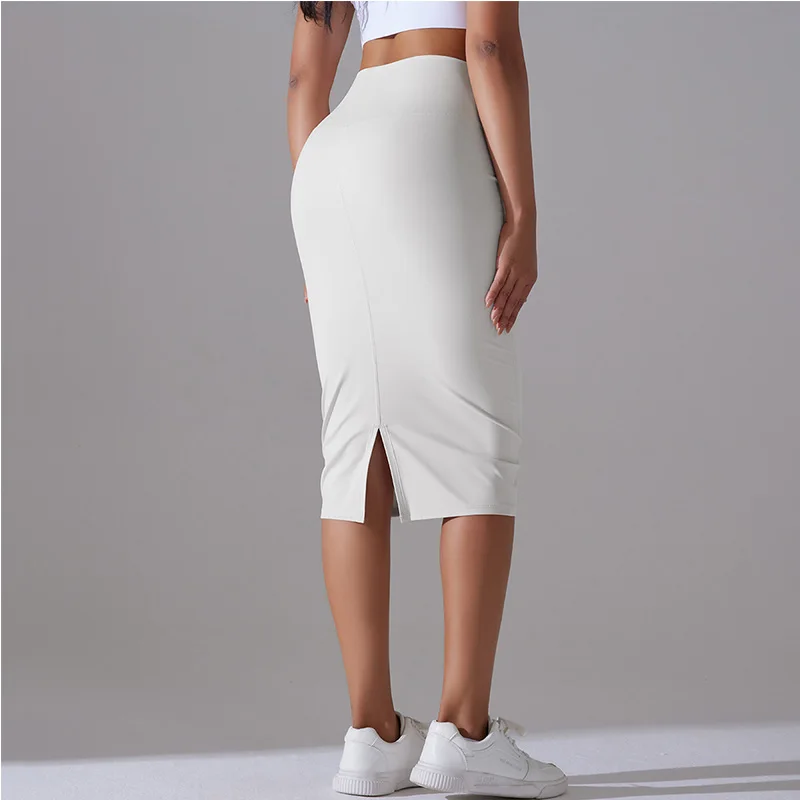 Women's Sexy Naked Feel Fabric Skinny Pencil Skirt Ladies Hips Wrap Bodycon High Waist Elastic Stretch Split Skirts