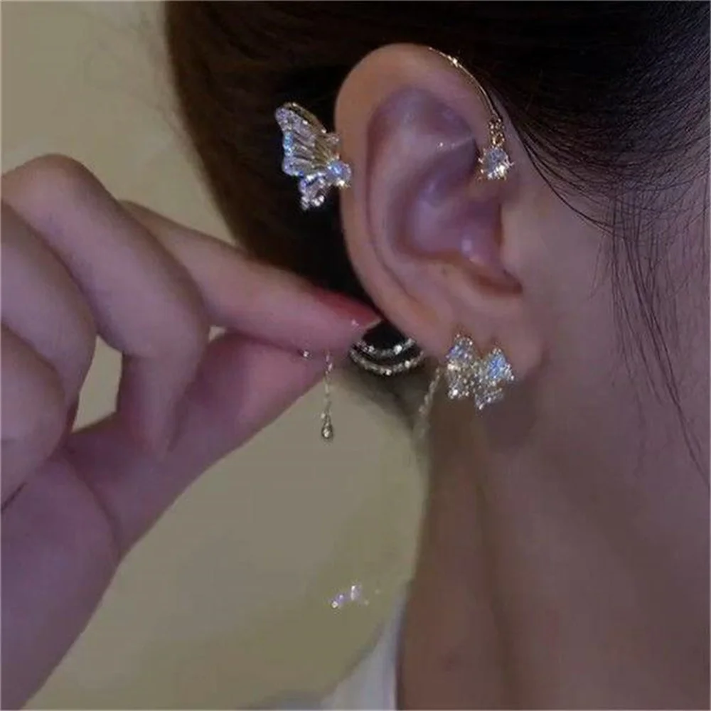 Fashion Butterfly Ear Clip 1pc Alloy Tassel Women and Girls Jewelry Wedding Festival Party Decoration Exquisite Accessories y2k
