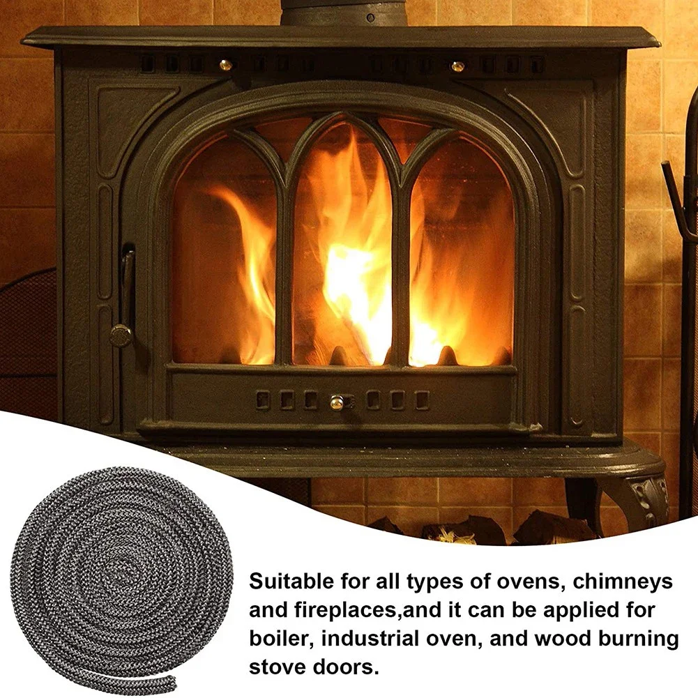 สีดําเตาเชือก Woodburner Burner ซีลปะเก็นสายไฟไฟเบอร์กลาสสูงอุณหภูมิซีลเชือกเตาผิงอุปกรณ์เสริม 8mm x 3M