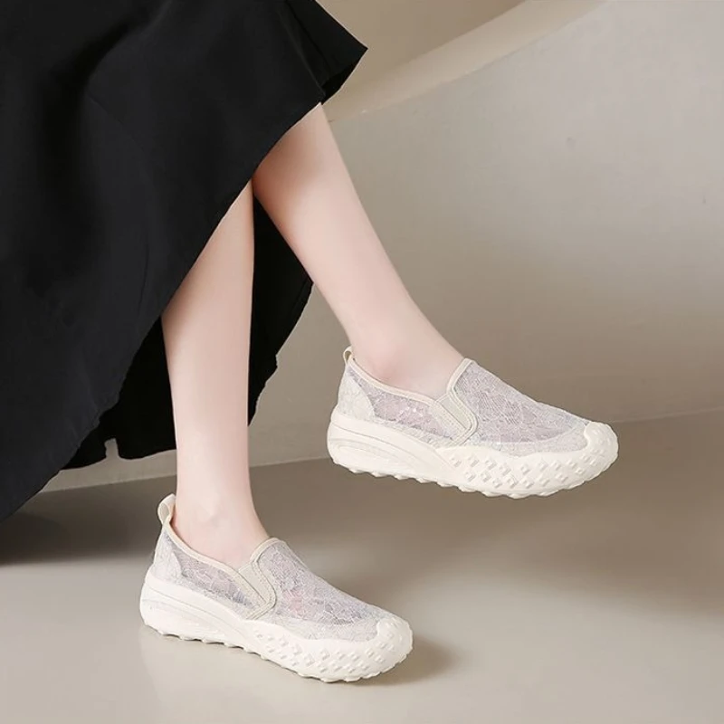 

Women Summer Mesh Espadrilles 2026 New Breathable Soft Bottom Lace Up Casual Walking Shoes Elderly Mother