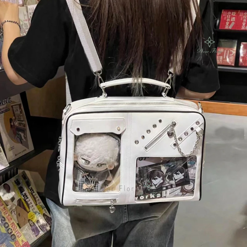 Y2K Women Ita Crossbody Bag Girls Transparent Bag DIY Display Shoulder Fashion Handbag Backpack Students Bookbag Travel Knapsack