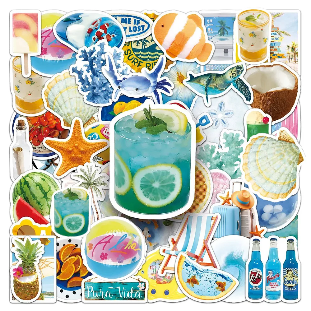10/30/50 SZTUK Kreskówkowe Letnie Plażowe Naklejki Graffiti Estetyczne Kawaii Kalkomanie DIY Bagaż Laptop Wodoodporne Naklejki Dekoracyjne INS