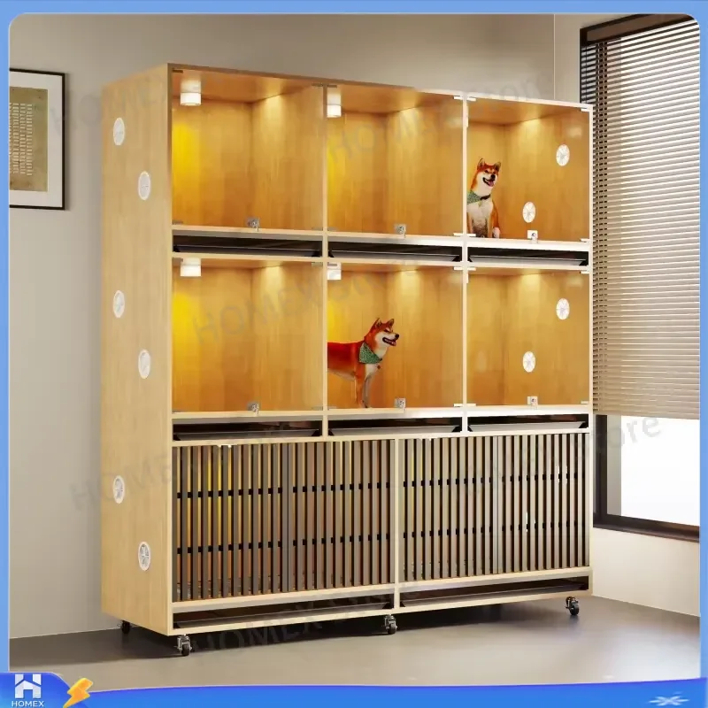 Large Solid Wood Dog Cat Cage Indoor Luxury Villa Pet House Wooden Kennel for Big Dogs Cats Durable Pet Crate Furniture