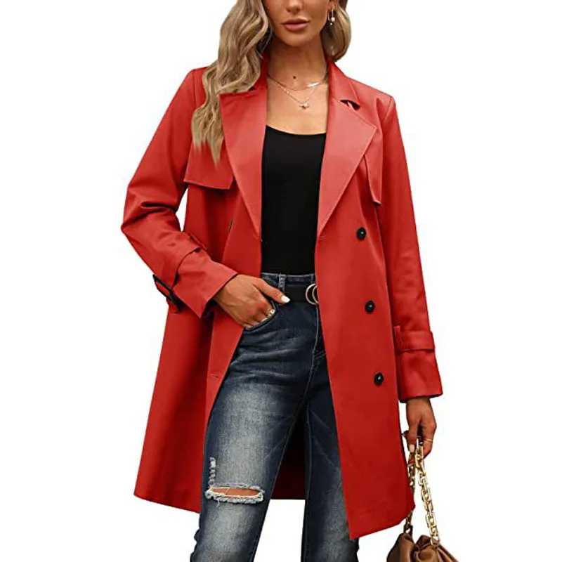 Autumn and Winter Women's Double-breasted Fashion Casual Lapel Mid-length Trench Coat