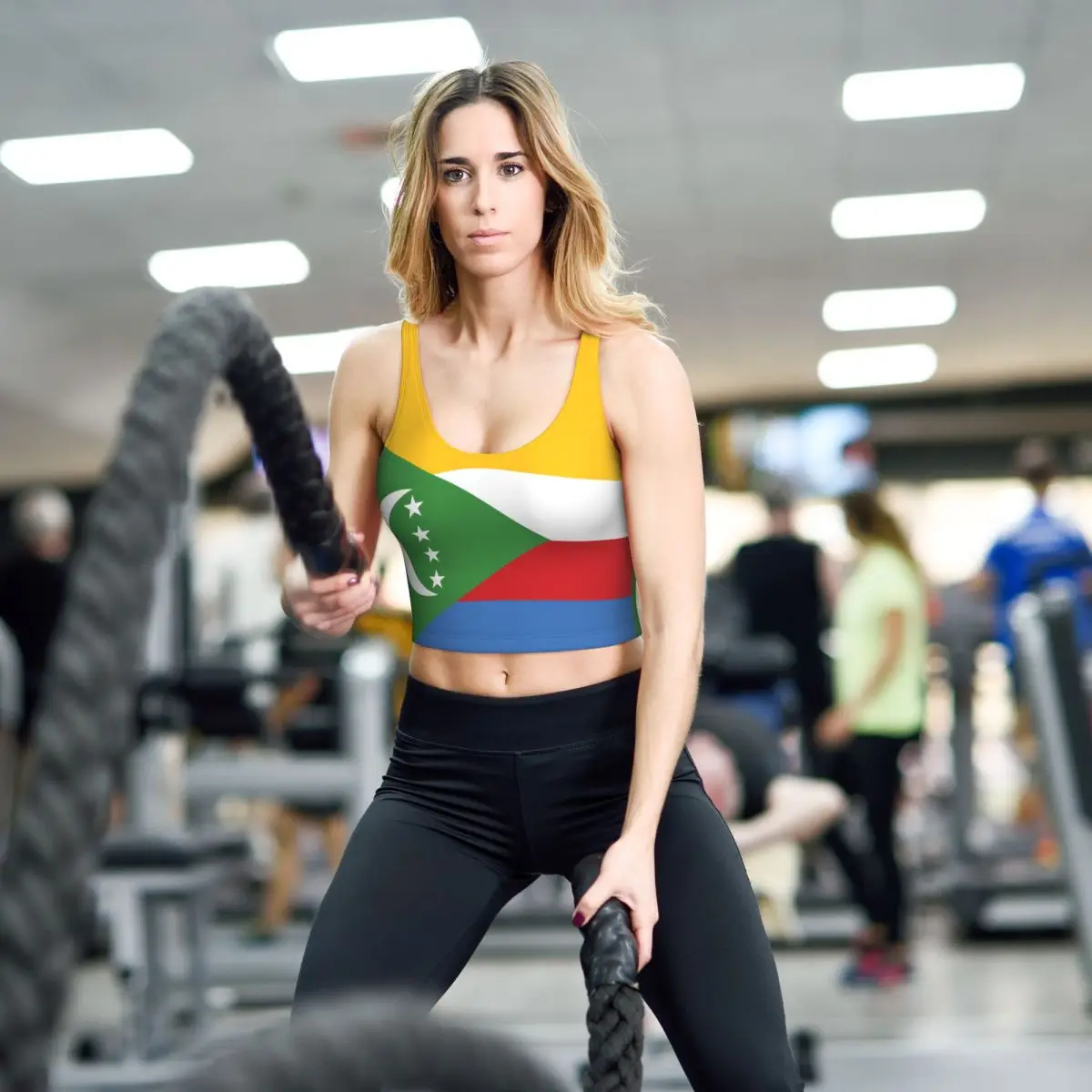 سترة اليوغا المرأة رياضة المحاصيل القمم كوموروس العلم الشارع الشهير تجريب تنفس تانك القمم الإناث