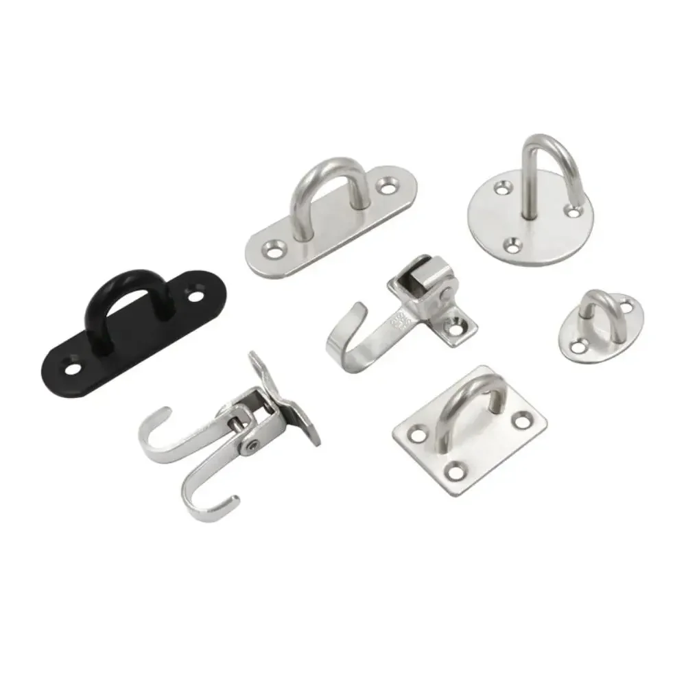 New Pad Eye Wall Hook Plate Deck Stainless Steel Ceiling Mount Hanger U/J-Shaped Black Silver Door Buckle for Fan Lamp