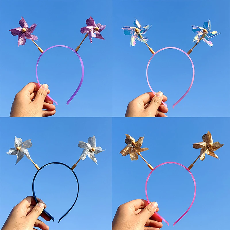 Sweet Cute Laser Windmill Hair Hoop Colorful Glitter Rotatable Windmill Headband For Children Kids Party Hair Accessories