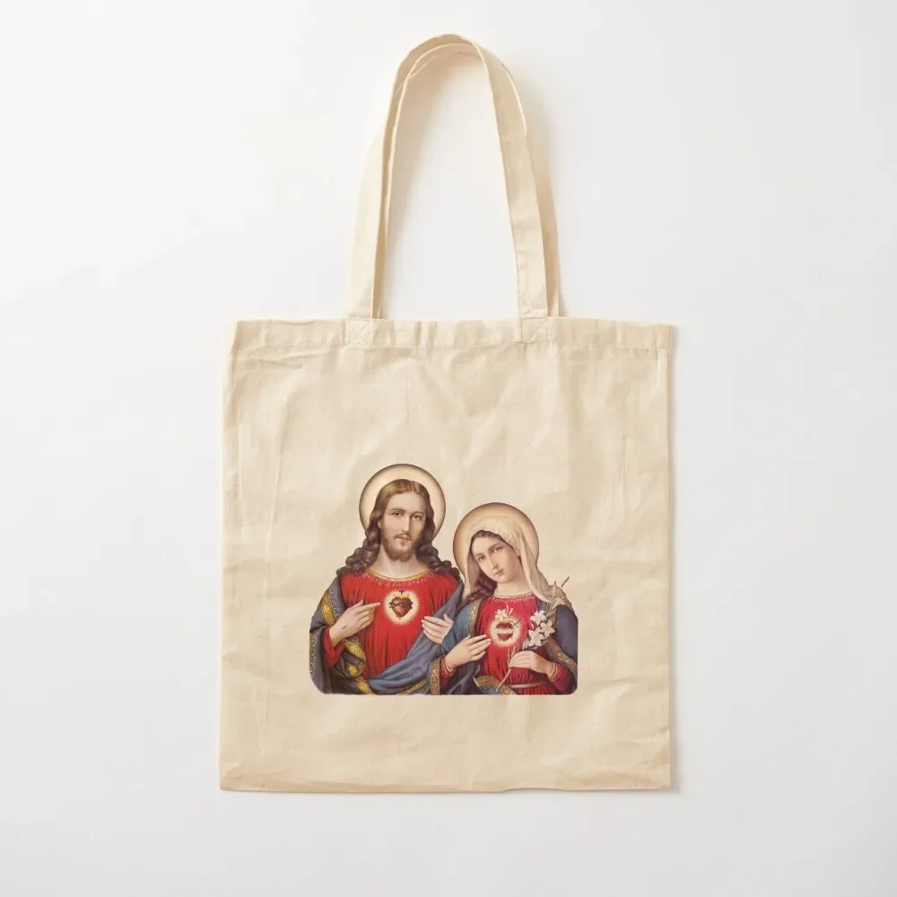 

Sacred and Immaculate Hearts (Jesus and Mary) version IV, Transparent background Tote Bag tote bag canvas hand bag