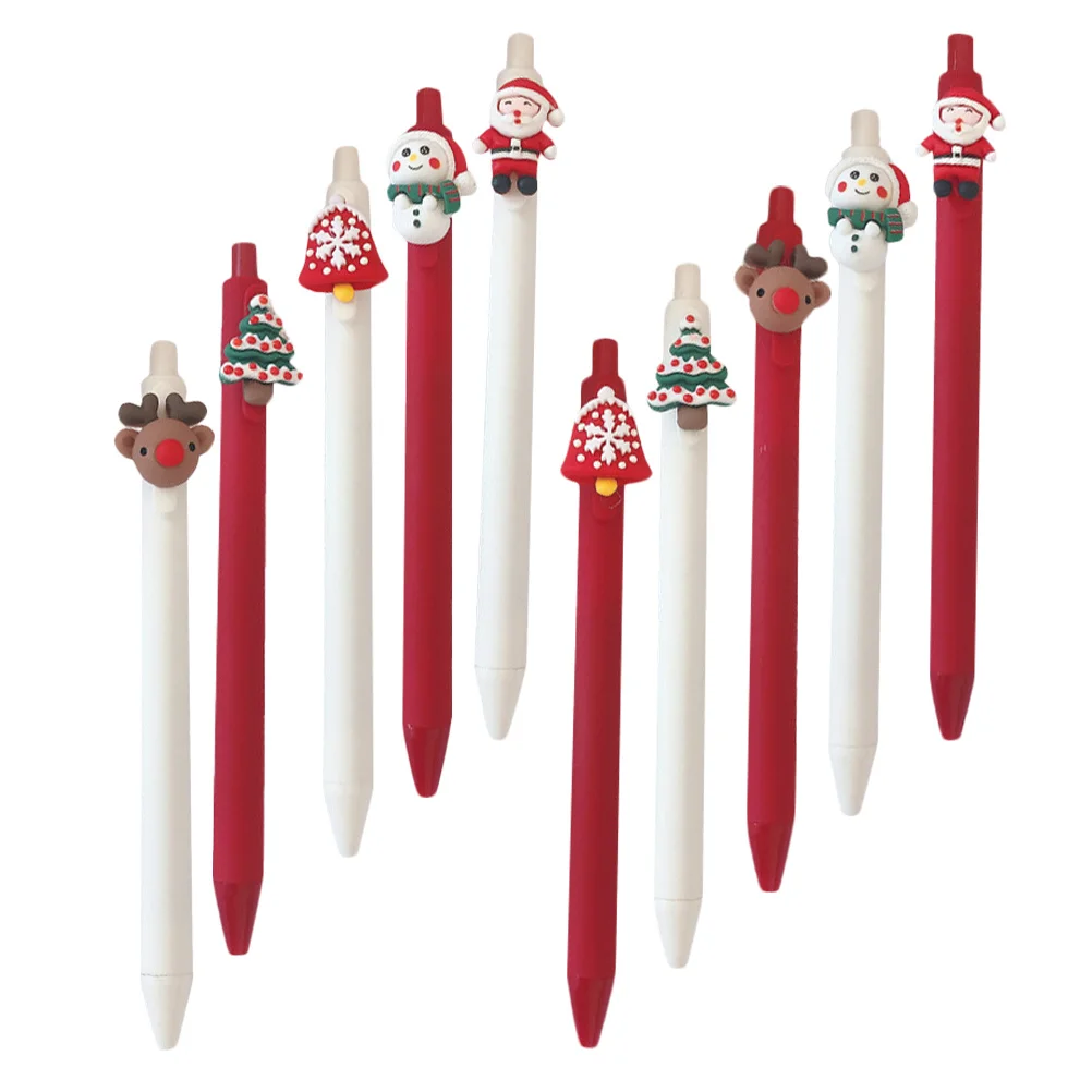 

10Pcs Christmas Themed Pens Cute Cartoon Santa Xmas Tree Holiday Ink Pens Set Office School Party Favors DIY Craft