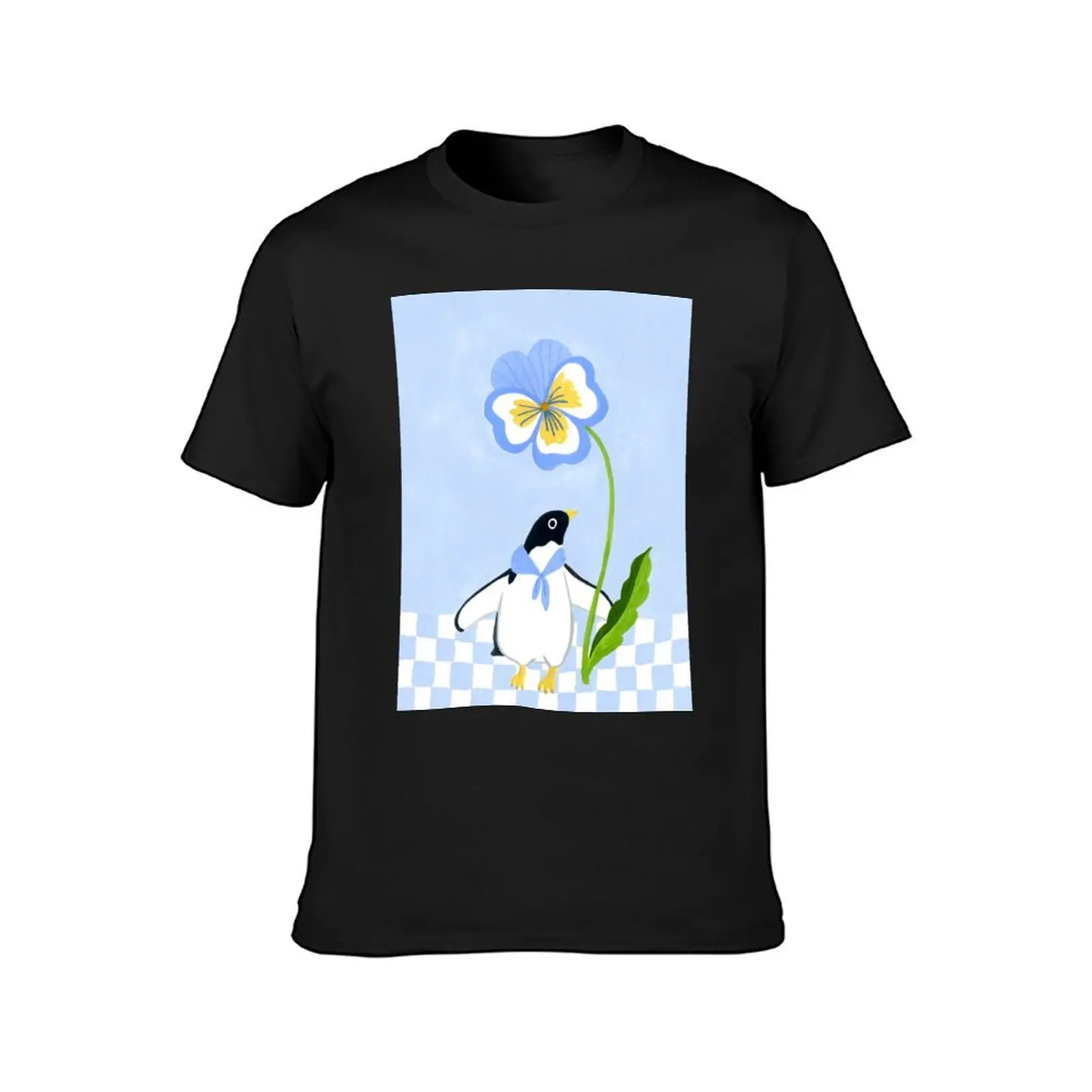 Penguin with pansy T-Shirt cute tops sports fans blacks korean fashion mens cotton t shirts