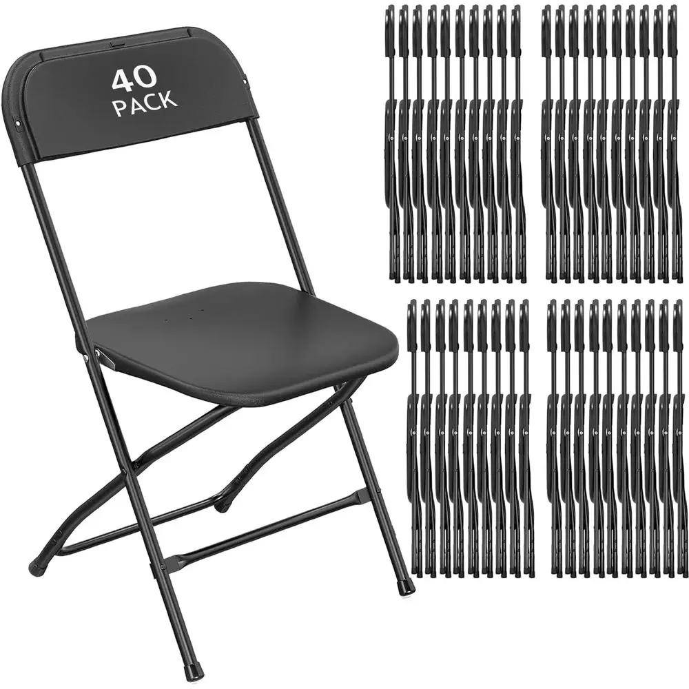 

40-Pack Black Plastic Stackable Chairs, Durable Steel Frame, 350 lb Capacity for Indoor/Outdoor Use, Ideal for Events and Dining