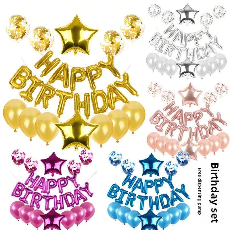 

Birthday Joy Sequin Balloons Set for Boys And Girls Party Background Scene English Alphabet Happy Birthday Celebration Supplies