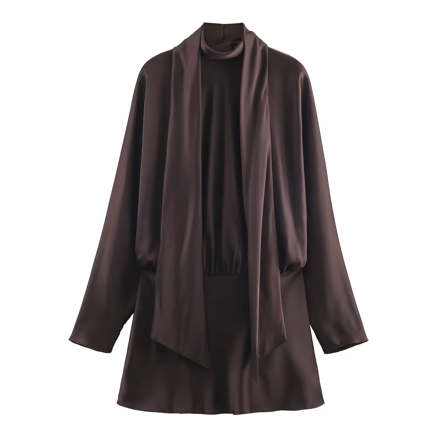 Vestido elegante de satén francés para mujer, bufanda a la moda, decoración, Vestido corto femenino, Mini vestido de manga larga para primavera y otoño