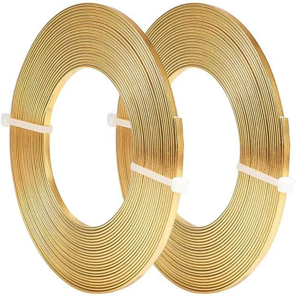 

2Roll 10m (33FT) 3mm Wide Gold Aluminum Flat Wire Anodized Flat Artistic Wire for Jewelry Craft Beading Making 5m/Roll
