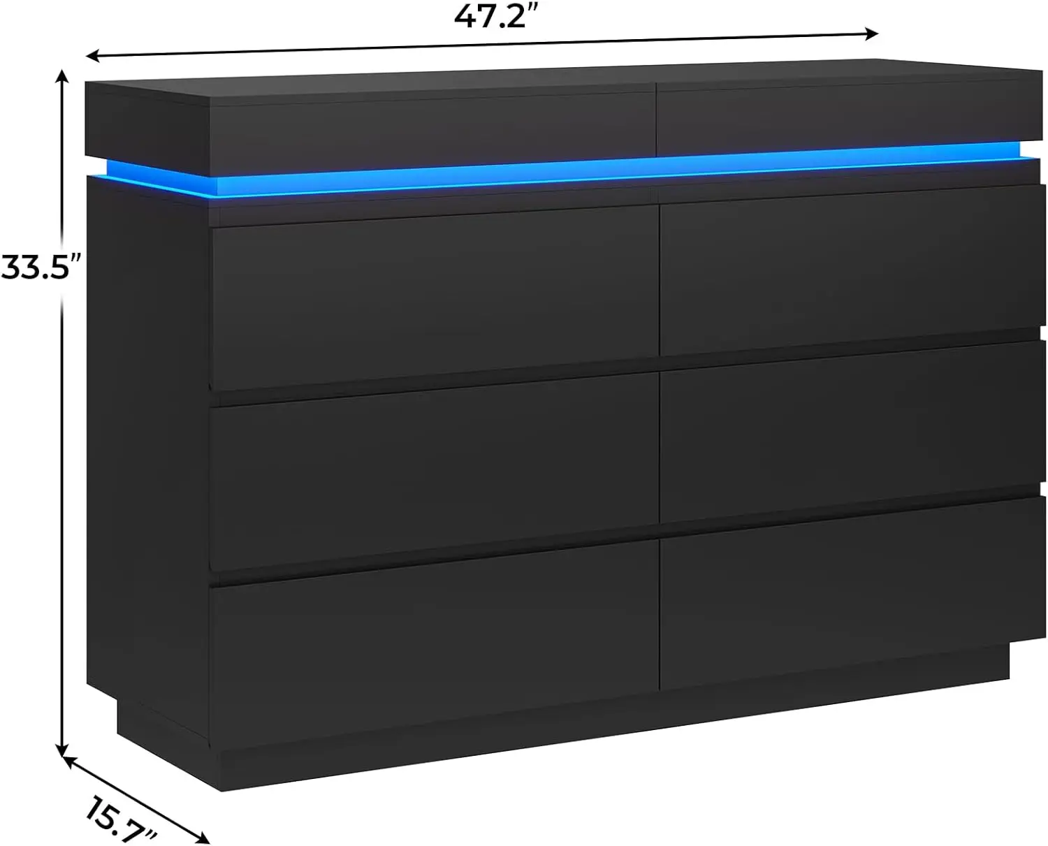 Modern 6 Drawer Dresser with Sliding Desktop, Wide Chest of Drawers with Charging Station & LED Lights, Large Storage Tower Clot