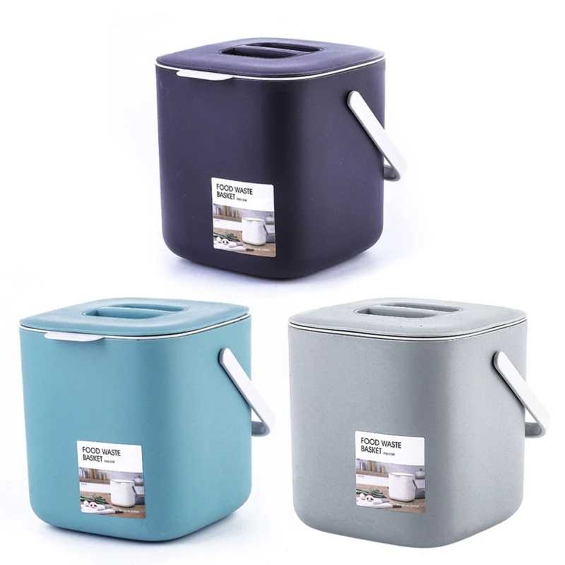 Portable 2 Tier Plastic Kitchen Waste Trash Can with Handle Compost Drainer Garbage Bin Rubbish Container Organizer Household