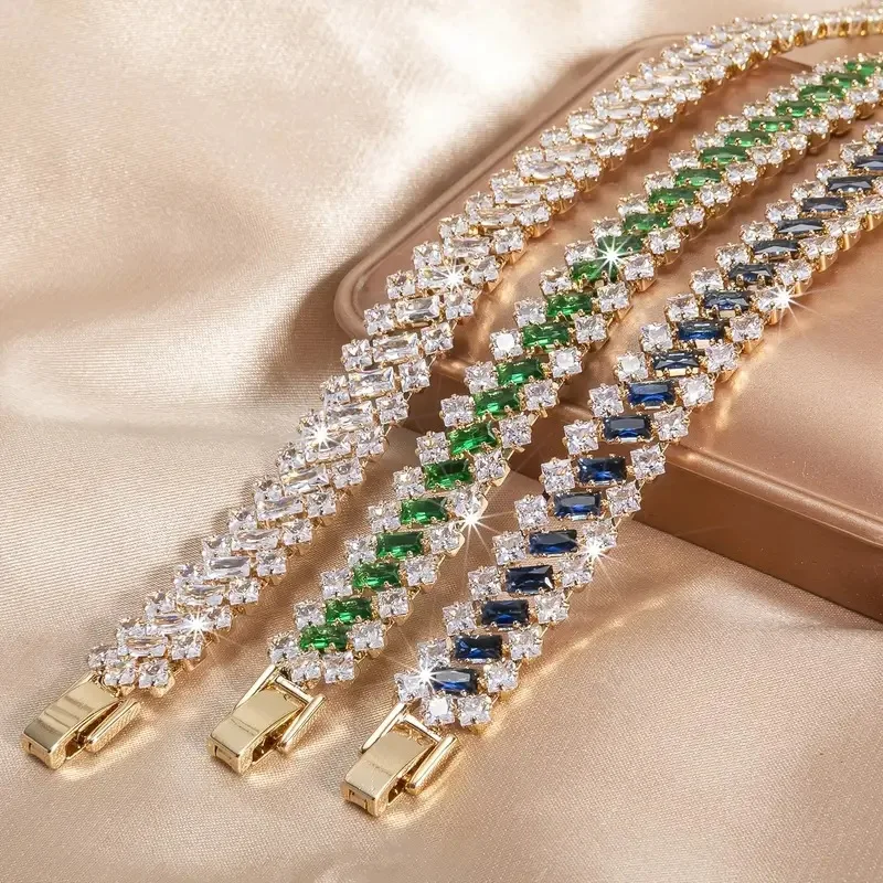 New Multi-Drop Diamond Bracelet Sparkling Full Diamond Fashion Bracelet for Bride Simple Elegant Wedding Jewelry
