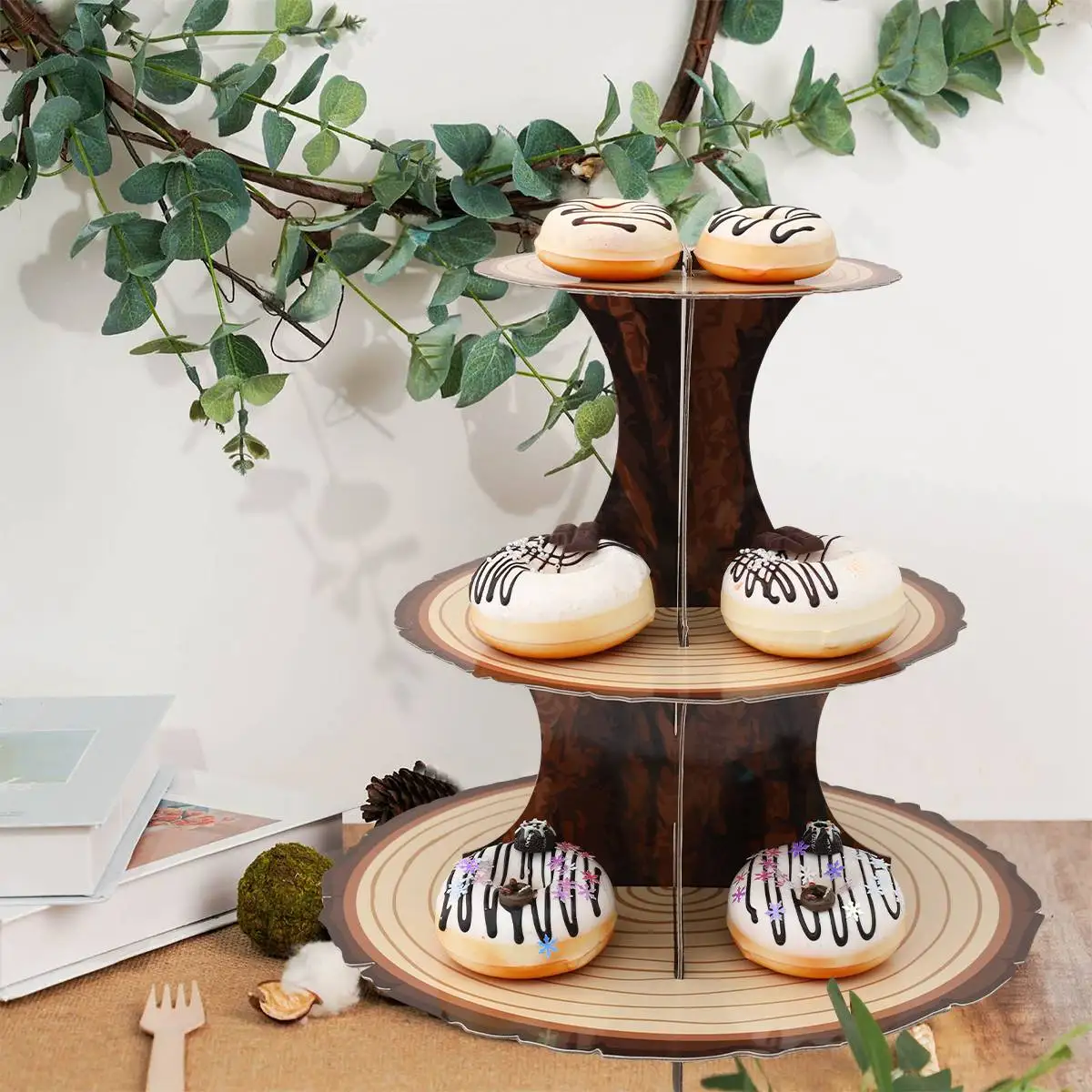 Wooden Cupcake Stand Birthday Party Decor 3-Tiers Cake Stand Display Candy Cupcake Desserts Holder Kids Baby Shower Party Decor