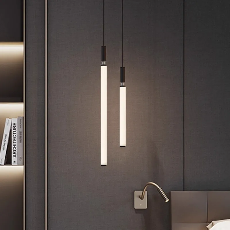 

Postmodern black acrylic tube designer bedroom headboard Italian minimalist long pendant light