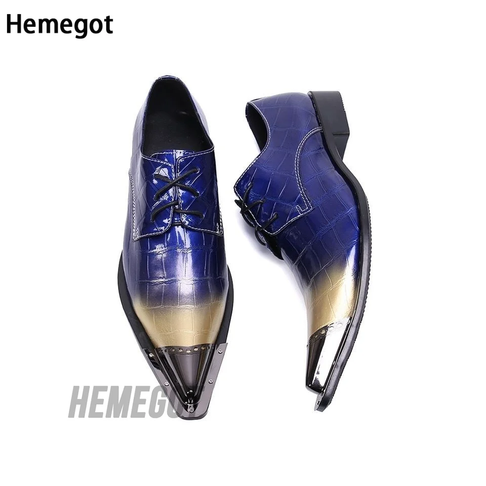 

Black with Gold Pointed Toe Men's Leather Shoes Blue with Gold Color Banquet Host Banquet Wedding Formal Fashion Leather Shoes