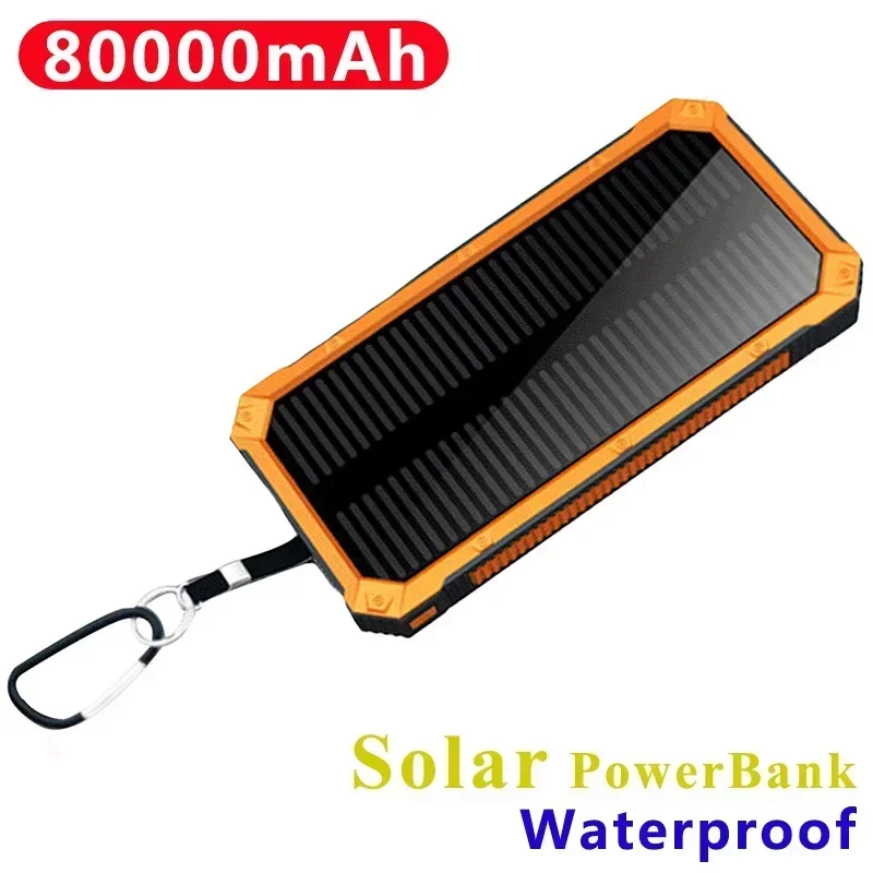 

Waterproof Solar Power Bank Waterproof 80000mAh USB Port External Charger Suitable for Smart Phone Power Bank with LED Light