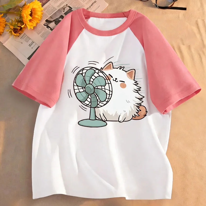 Cartoon Animal Funny Fan Cat T Shirts Shirt Sleeve Kids Children's T-shirt Boys Girls Summer Spring Casual Top Tee Shirt