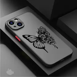 Butterfly Printed Case for Apple iPhone 15 11 14 13 12 Pro 7 XR X XS Max 8 Plus 6 6S SE 2022 15Pro Black Matte Phone Funda