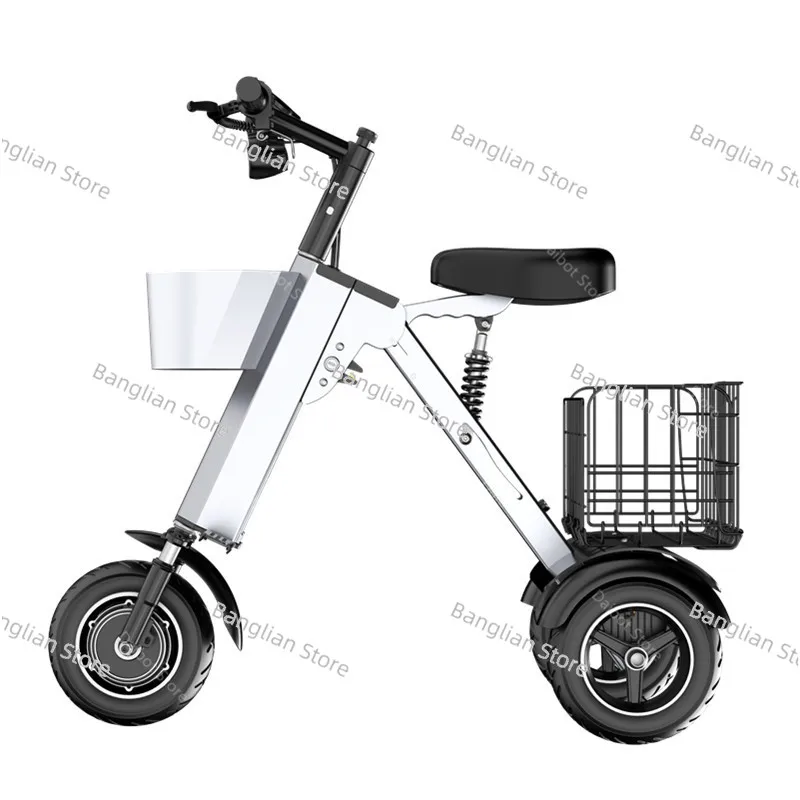 

FoldingElectric Tricycle with Removable Basket for Adult, Mini Portable 3 Wheel Electric Scooter with Camping Trailer, 36V, 450W